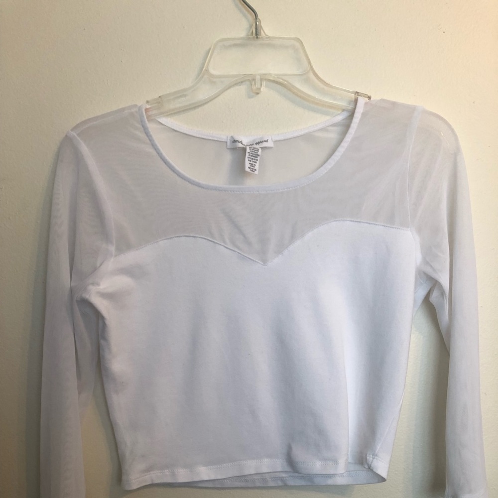 Ambiance Apparel White Mesh Sleeve Junior Top